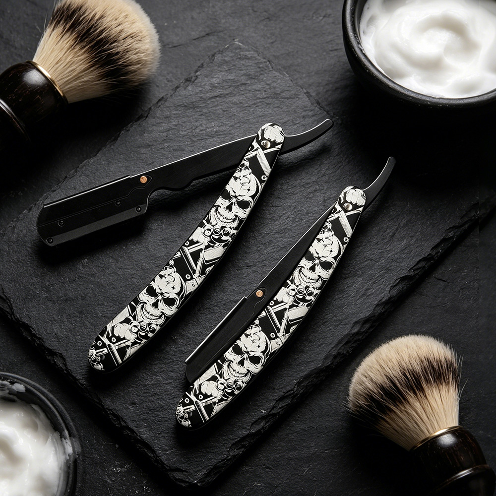 빈티지 해골 아트 프린트 손잡이가 있는 구식 면도기,  - Men'S Grooming Eyebrow Trimming 리뷰 및 가격